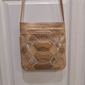 Monica Henao Gold Metallic Patchwork Leather Slim Design Crossbody Bag